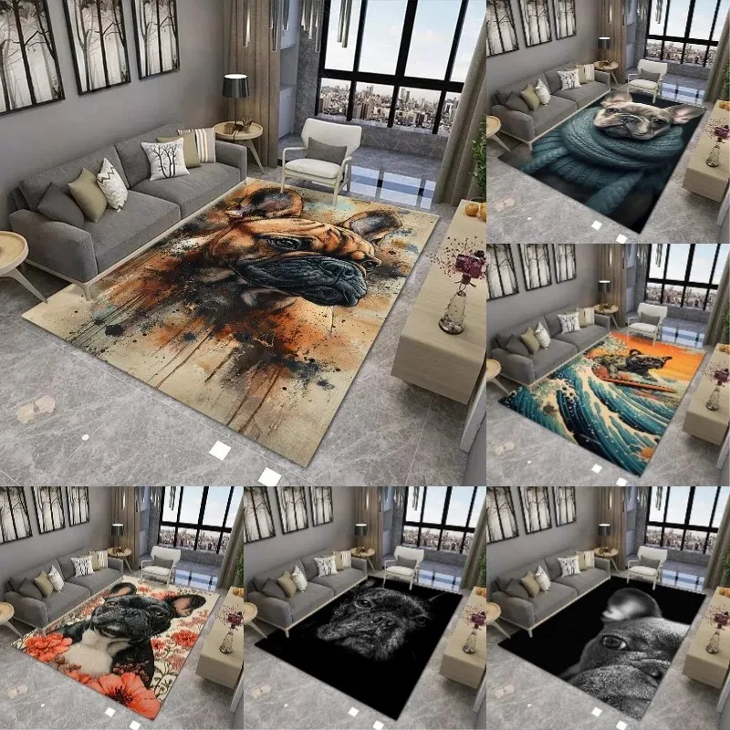 الفرنسية البلدغ طباعة الطباعة السجاد لغرفة المعيشة ديكور أريكة البساط طاولة القهوة الكلمة حصيرة غرفة نوم نونسليب لينة حصيرة المألوف