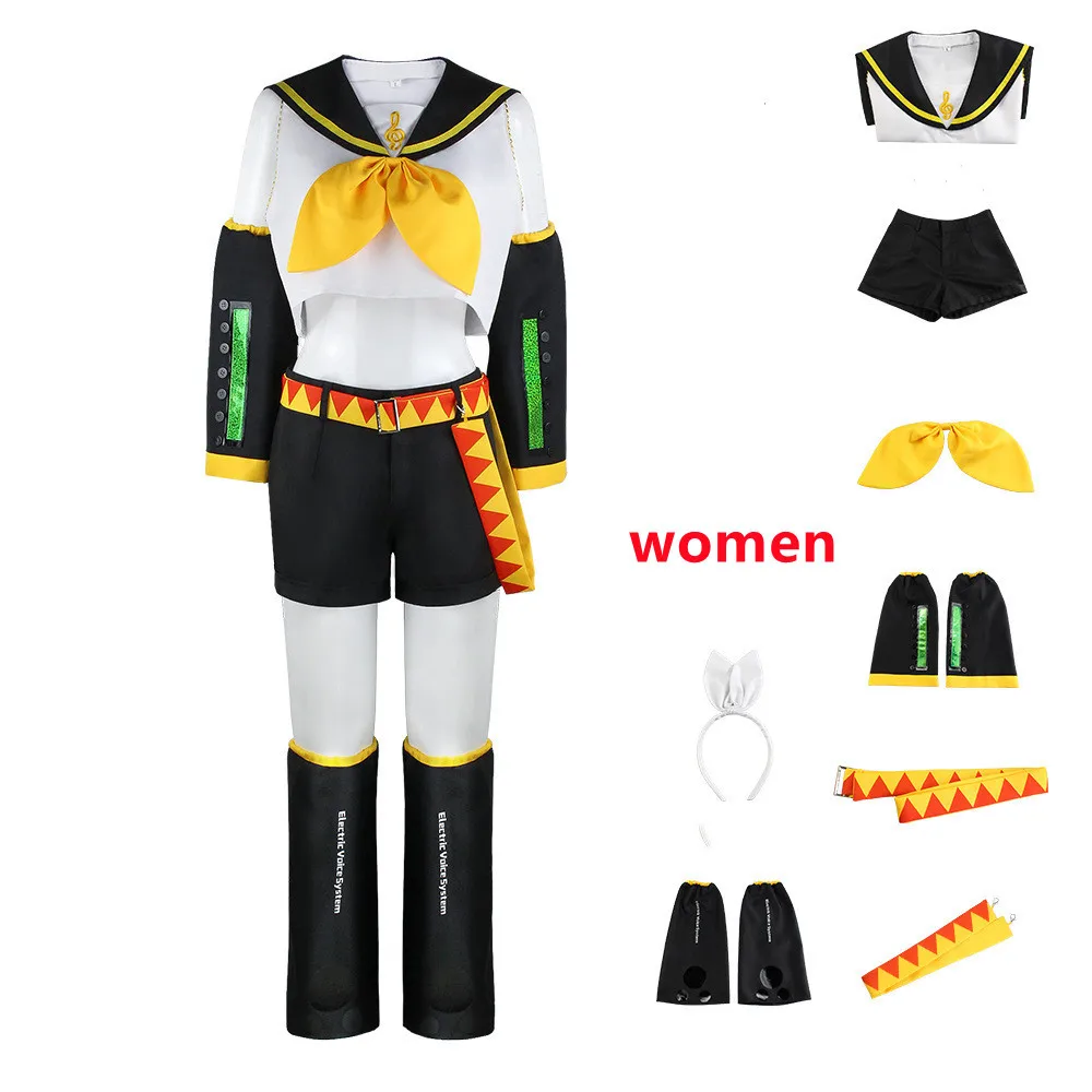 Disfraces de Anime Rin Len para Halloween, uniforme para Cosplay, peluca amarilla, pantalones superiores, uniforme, ropa para carnaval de Halloween para adultos y niños