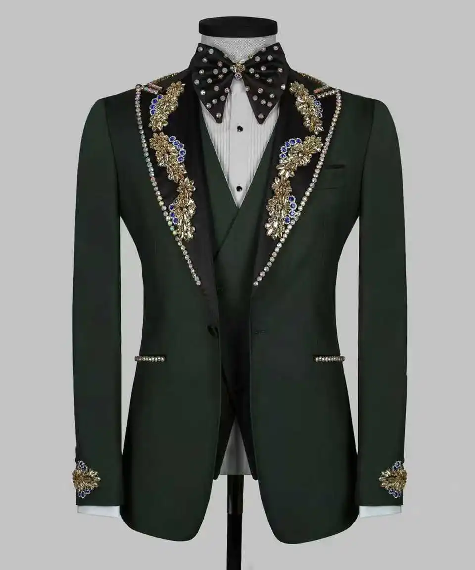 Conjunto de trajes de pasarela para hombre, chaqueta + Pantalones de 2 piezas, chaqueta de esmoquin para boda, abrigo Formal de algodón para oficina, color blanco y negro