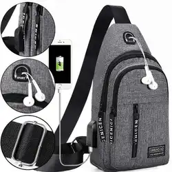 Bolso de mano de viaje para hombre, bolsa de pecho con USB, bandolera de diseñador, bolso de hombro a prueba de agua, paquete Diagonal, Mochila deportiva