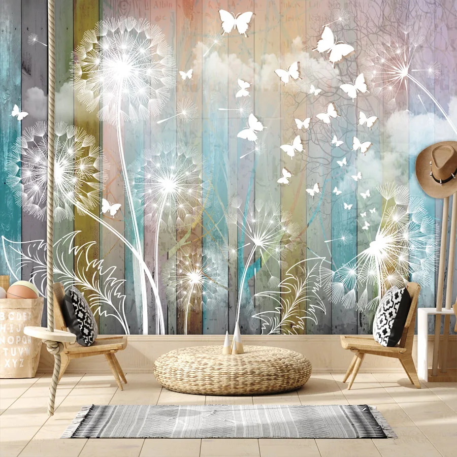 

Removable Peel and Stick Wallpaper Accept for Living Room Decoration Dandelion Flower Wood Design Contact Wall Papers Home Decor