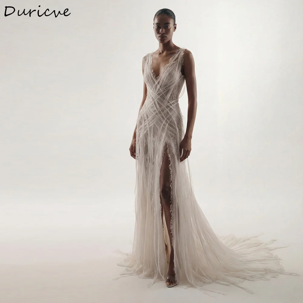 Duricve Customized Vestido De Noiva Boho Mermaid Wedding Dresses Lace Applique Side Split Beach Bridal Gowns 2027