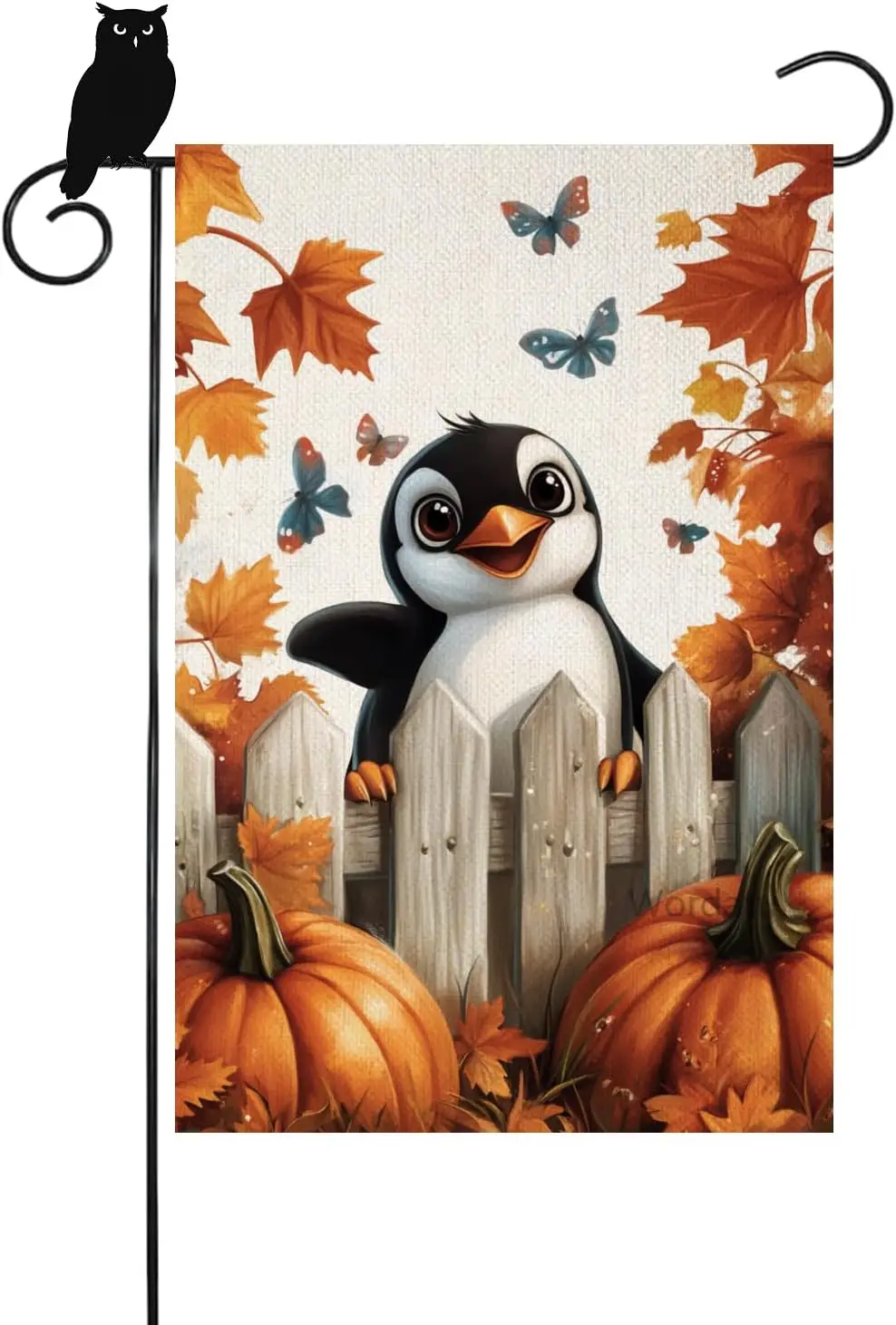 Penguin Fall Autumn Garden Flag Maple Tree 12x18 Inch Double Sided Seasonal Welcome Small Burlap Yard Sign Outside Outdoor H yyi