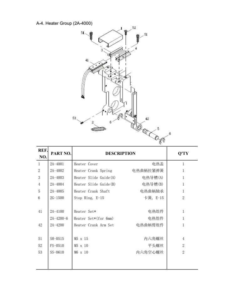 Piezas del calentador de la máquina empacadora completamente automática BateRpak DSI DBA200 2A4102,2A4003 pieza de la máquina flejadora automática