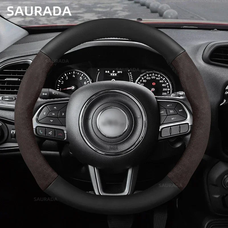 15incn 38cm For Jeep Wrangler Grand Cherokee Renegade Compass Gladiator Liberty Wagoneer Car Suede Steering Wheel Cover Non-Slip