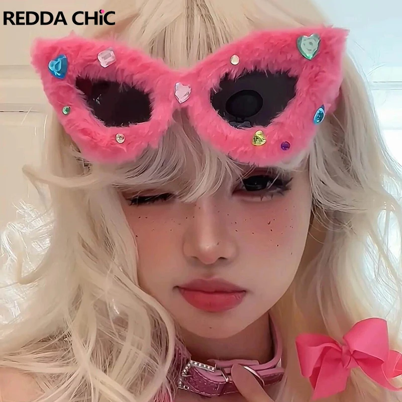 

REDDACHiC Y2k нечеткие солнцезащитные очки «кошачий глаз» женские роскошные мягкие бархатные очки с бриллиантами стекло 90-х годов винтажные очки для косплея и маскарада