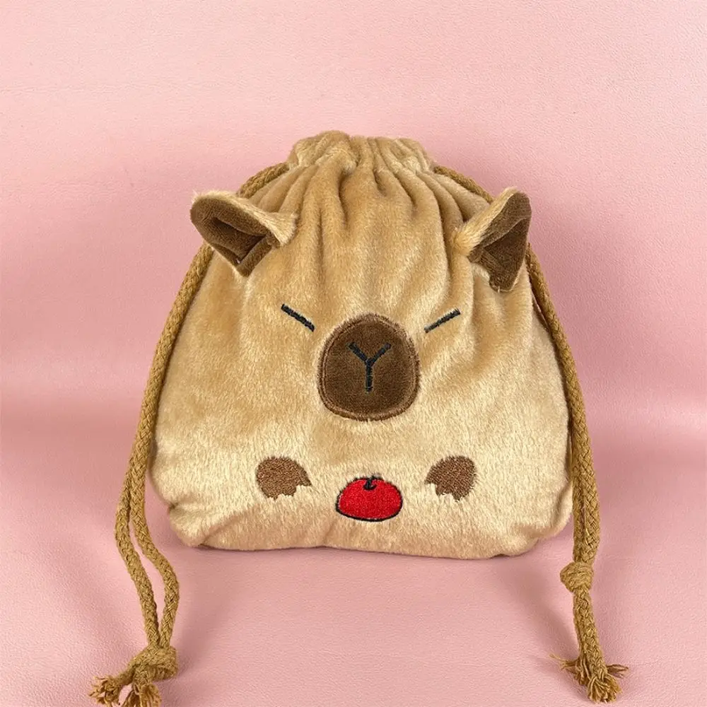 Animal Capybara Plush Bundle Pocket Stuffed Large Capacity Capybara Drawstring Bag Stationery Bag Makeup Bag Cartoon Storage Bag