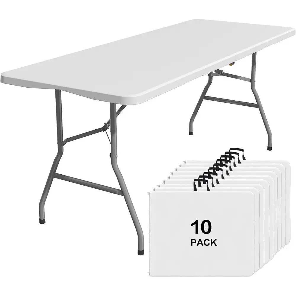 

Collapsible 6-Seat Plastic Table, Portable Heavy-Duty Dining with Lock and Carry Handle, Ideal for Outdoor, Indoor, Camping, and