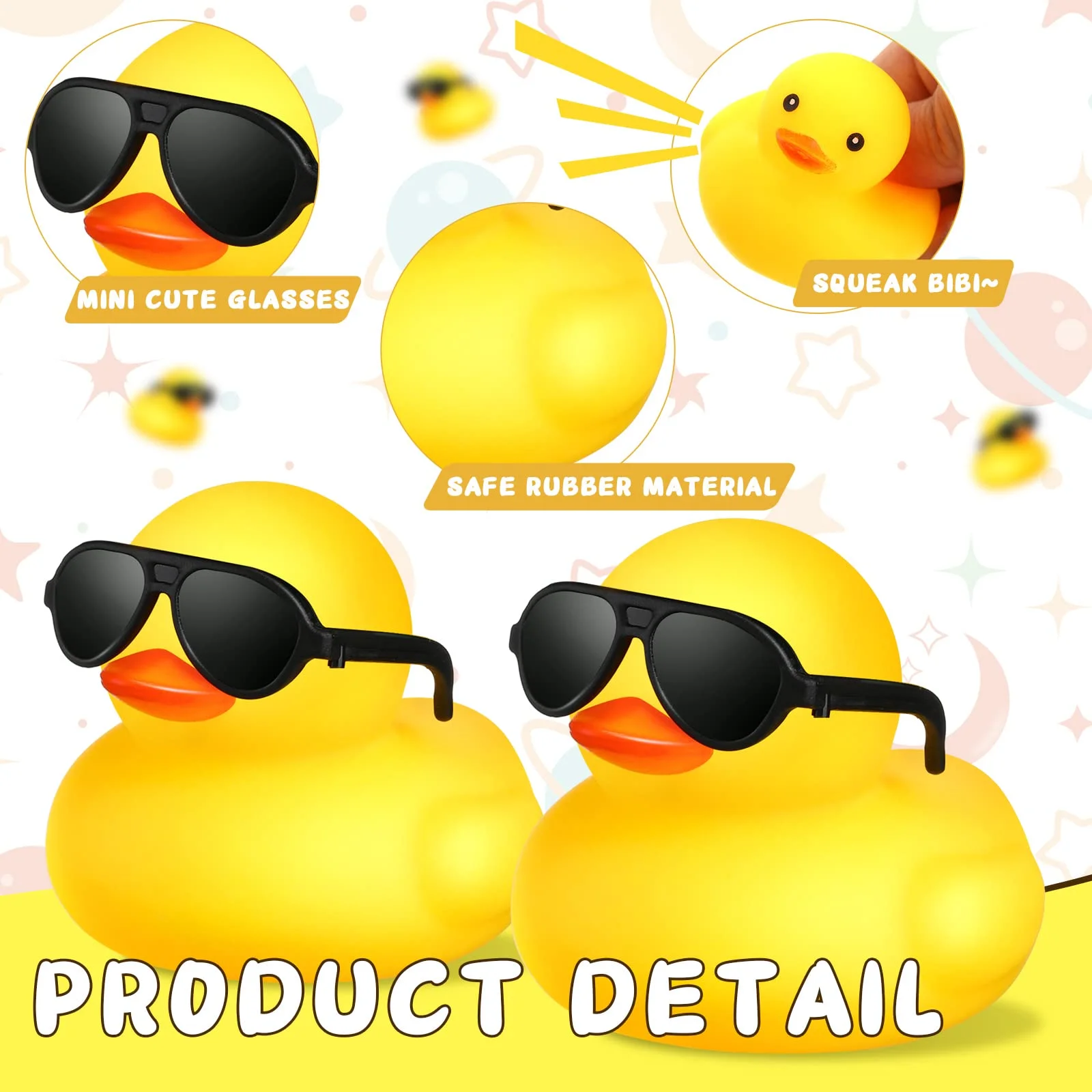 200 Pcs Mini Rubber Ducks with Sunglasses, Yellow Rubber Ducks in Bulk Valentine Duck Bath Toys Assorted Bathtub Mini Ducks