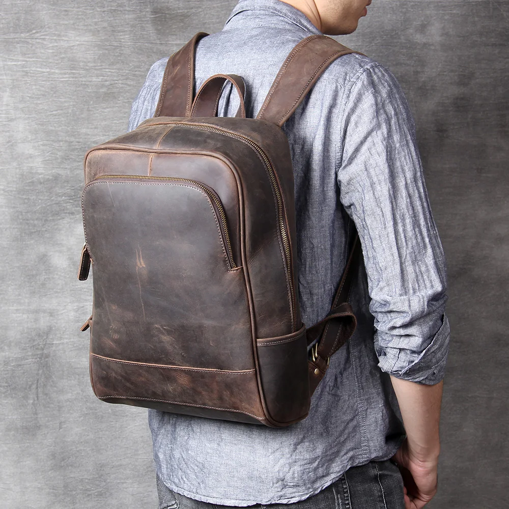 S.WORKER Vintage Echtleder-Rucksack für Herren, Große Laptop-Schultertasche aus Rindsleder, Klassische Vintage Crazy Horse Schultasche für Reisen – Detail 4