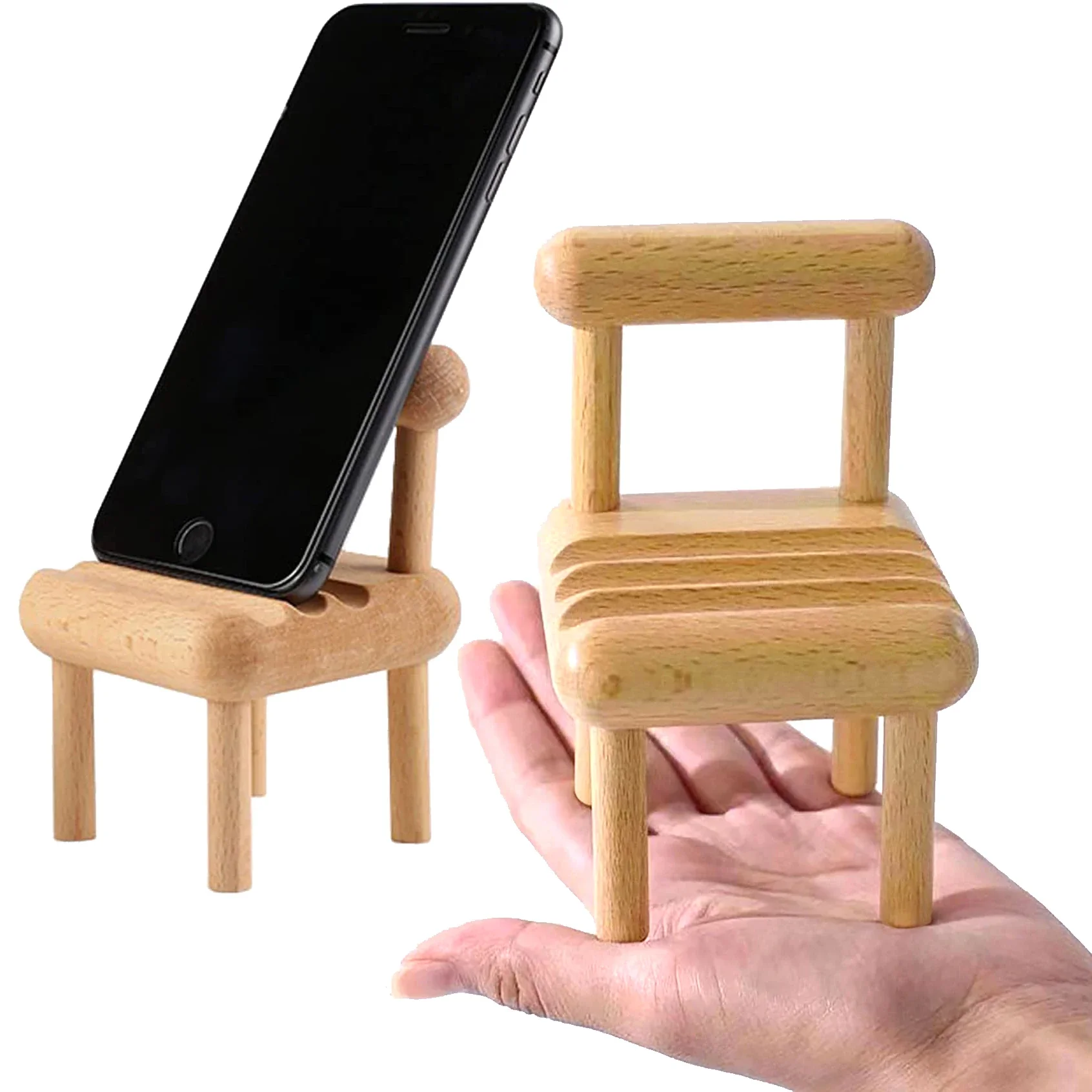 Desk Mini Chair Solid Color Wood Phone Holder Multi-Angle Universal Mobile Lazy Bracket for Mobile Phone