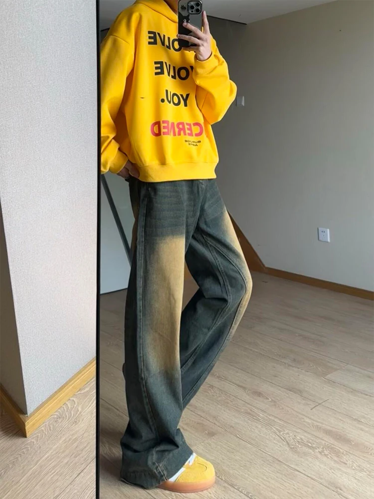 

Мужские джинсы в стиле ретро American Blue Waed, весенне-осенние, прямого кроя, свободные, широкие брюки, модные, бренд Cleanfit