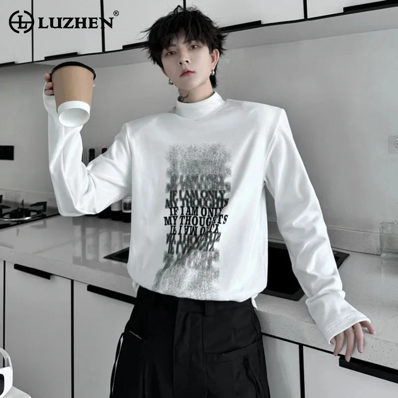 

LUZHEN 2024 Personalized Stylish Printed Design Long Sleeved T Shirt Trendy Slim Fit Cotton Korean High Quality Men Tops LZ4697