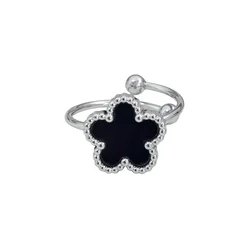 Silver Color Clover Ring for Women Girls Gifts High Quality Stainless Steel Luxury Five-leaf Flower Open Rings Party Jewelry