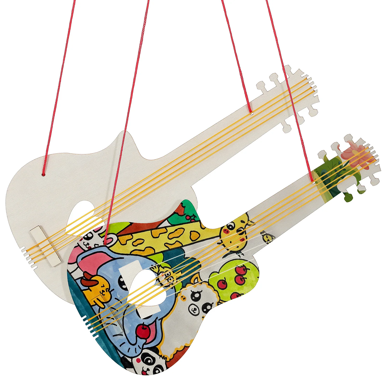 2 Stuks Kids DIY Houten Gitaar Craft Kit Natuurlijke Ongeverfd Muziekinstrument voor Kunst Decoratie Verbeelding Ontwikkeling