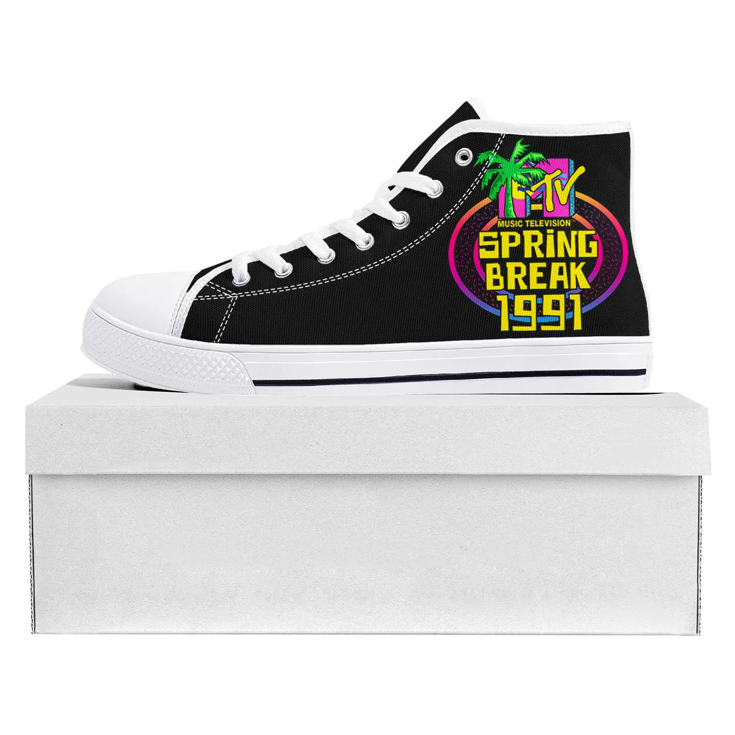 MTV Spring Break 1991 Music High Top High Quality Sneakers Mens Womens Teenager Canvas Sneaker Casual Couple Shoes Custom Shoe