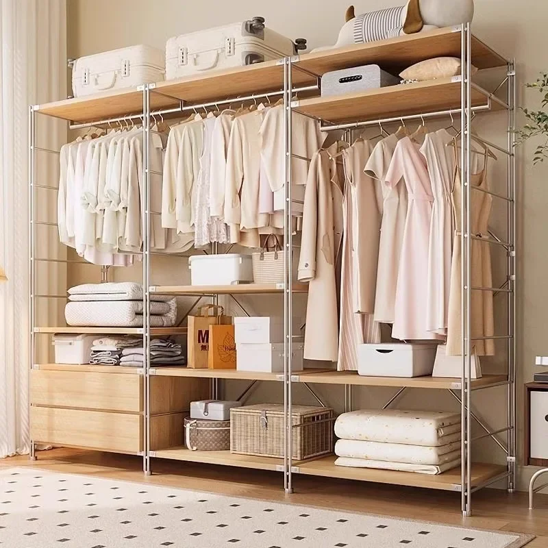 # Open Wardrobe Hanger Rack Hanger Minimalist Steps Into Open Heavy Duty Clothing Rack with 2 Hanging Rods Wardrobe Closet Organ