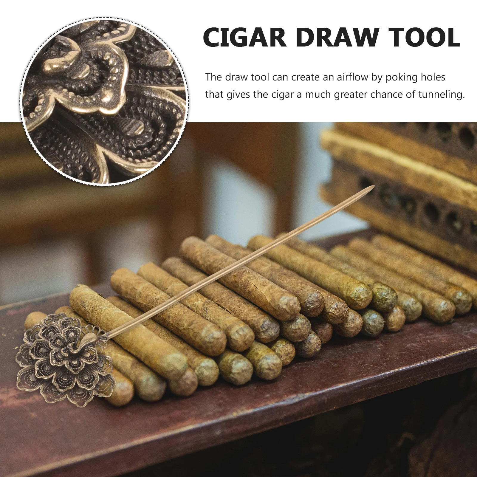 

Draw Tool Copper Cigar Poker Stick For Smooth Airflow Decorative Punch Ventilation Needle Cigar Accessories