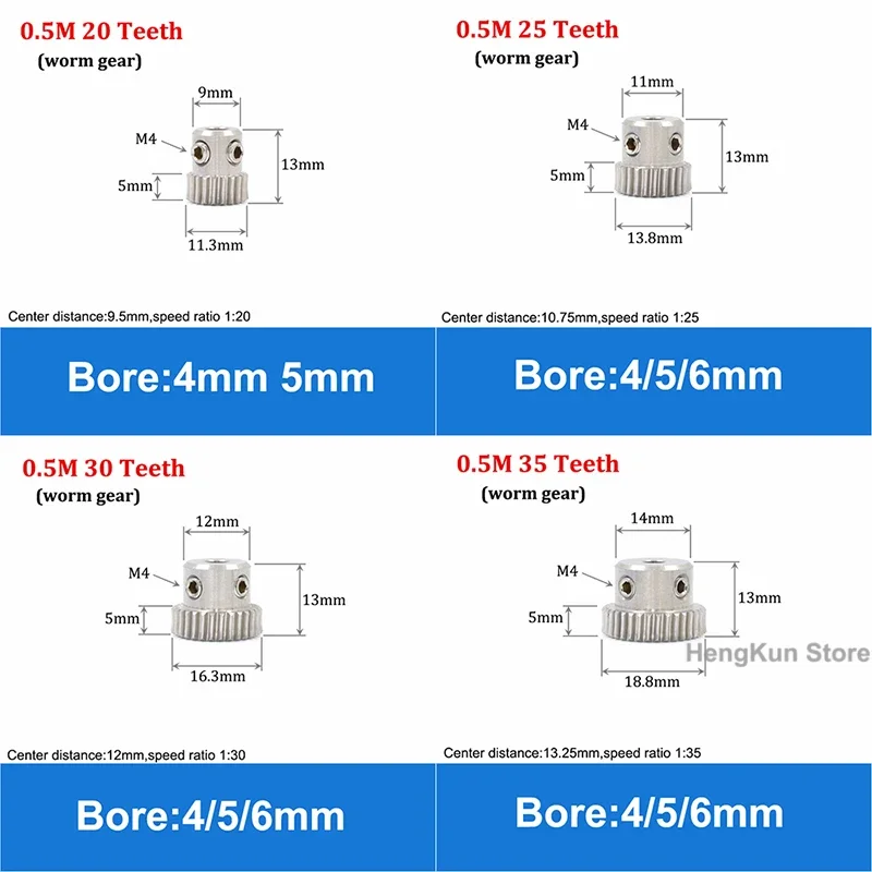 1pcs 0.5 Mod Stainless Steel Worm Gear Worm Rod Shaft 0.5M 20 25 30 35 40 50 60 Teeth Speed Ratio 1:20/25/30/35/40/50/60