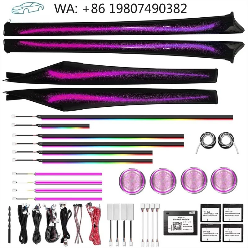 E70 X5 Galaxy Dynamic 64 Color LED Atmosphere Kit, Interior Ambient Strip Fit 2006-2013 Large SUV Full Car Decor Upgrade Parts