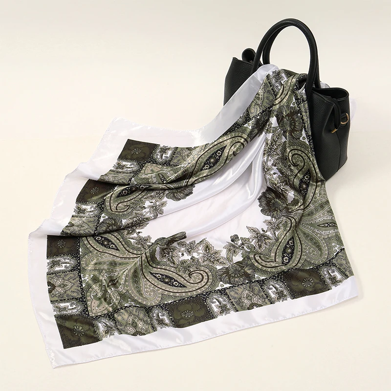 2025 실크 숄 스퀘어 스카프 여성용 프린트 헤어밴드 푸라르 새틴 히잡 헤어밴드 네커치프 여성 헤드랩 반다나
