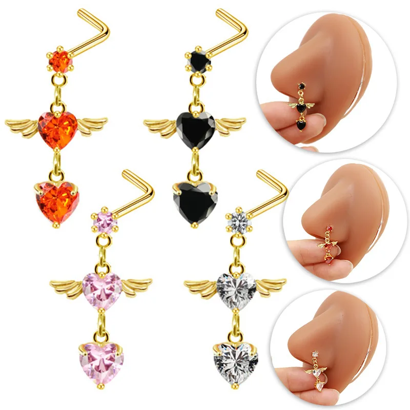 Heart Dangle Nose Rings for Women Surgical Steel Nose Piercing Jewelry High Quality CZ Body Piercing Jewelry