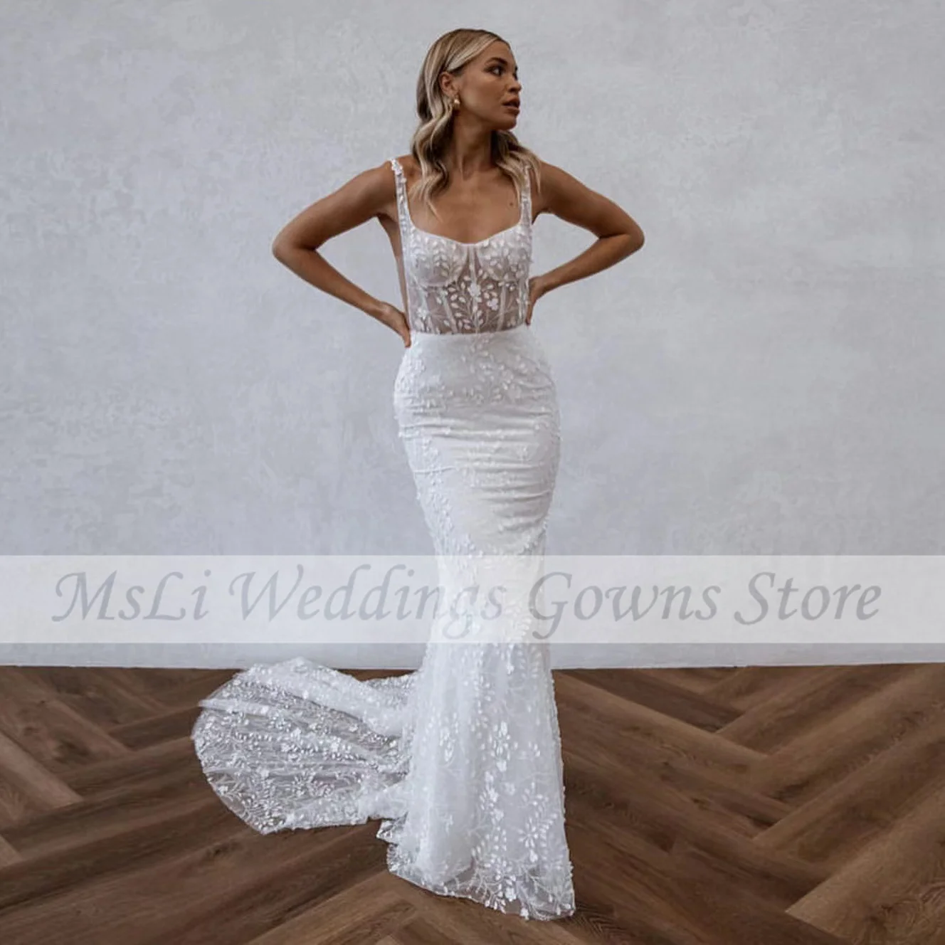 Vestido de casamento branco apliques colar squar renda cintas espaguete praia vestidos de noiva sexy vestidos de noiva robe de mariée