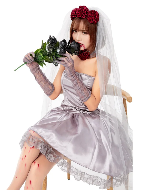 

Halloween Adult Cosplay Ghost Bride Costume Women's Ethnic Stage Wear Traditional Chinese Clothing Ghostly Gown