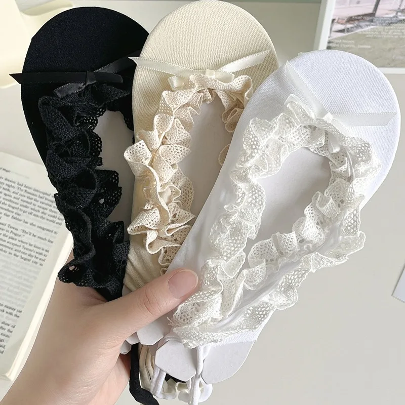 Ballet Style Bowknot Lace Up No-show Socks Women Sexy Fishnet Tie Straps Slippers JK Girl Sweet Lolita Cute Dance Designer Socks