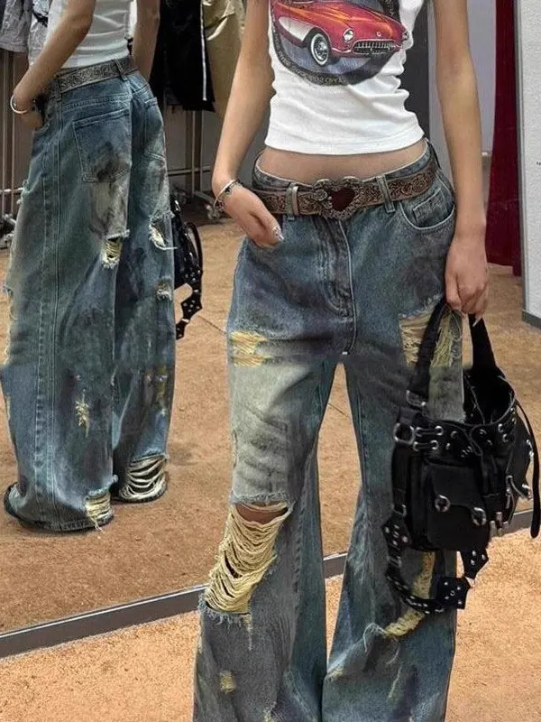 

American High Street Sle Women's Loose Wide Leg Jeans Spring Design Vintage Casual High Waist Jeans Casual Wear