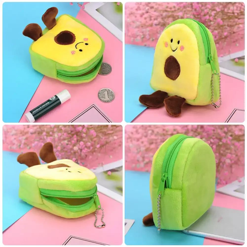 Cute Avocado Fruit Coin Purse Cartoon Headphones USB Cable Lipstick Storage Bag Wallet Pendant KeyChain Plush Mini Purses Gifts