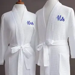 Personalized Mr Mrs Unisex Waffle Weave Robe with Pockets Monogrammed Bath Robes Embroidered Wedding Bridal Shower Anniversary