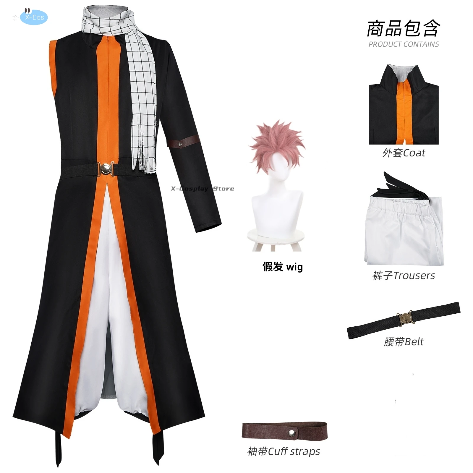 Anime fairy tail 100 anos quest etherious natsu dragneel cosplay traje fiore slayers peruca uniforme azul casaco homem terno de halloween