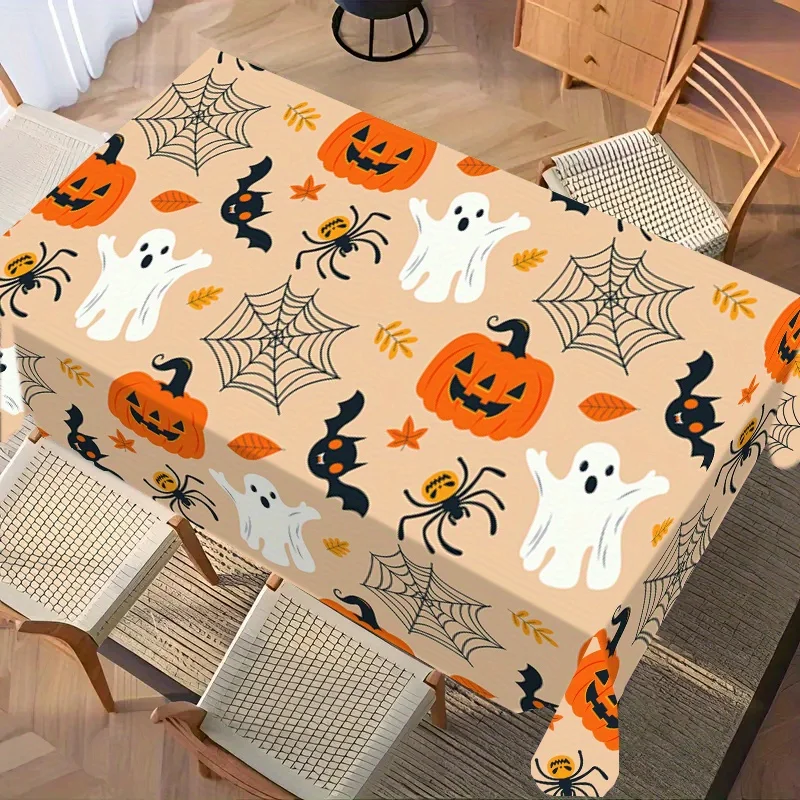 Halloween Spooky Pumpkin Printed Tablecloth Party Decor Halloween Themed Bats Spider Web Waterproof Table Cloth Table Decoration