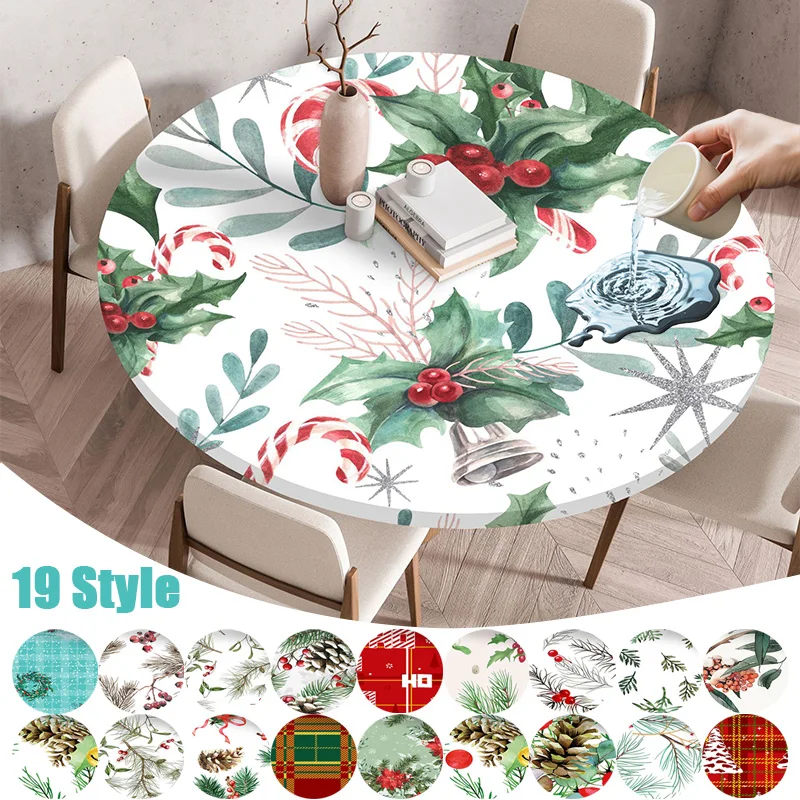 

2025 New Fitted Floral Round Table Cover - Reusable Waterproof Stain-Resistant Elastic Edge for Home Dining Wedding Decoration