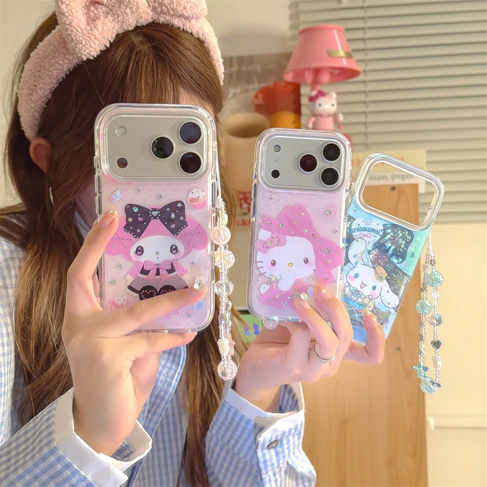

Korean INS Flash drill cute bow Melody HelloKitty kawaii phone case for iPhone 13 15 Pro 14 17 Pro Max 16 cover with hinged Case