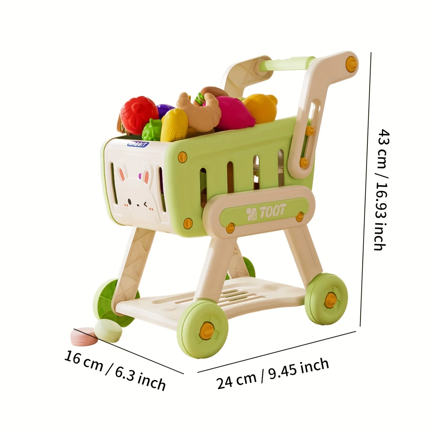 32pcs Kids Shopping Cart, Trolley Play Set with Pretend Food Fruit Vegetable Snack and Accessories, Toy Shopping Cart Trolley