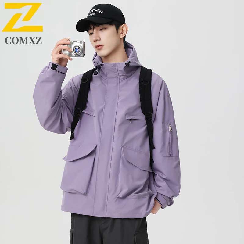 

EiAO Jacket Japanese Style Couple's Hooded Red Waterproof Windbreaker Multi-Pocket Techwear Coat for Hiking Camping Fishing 2025