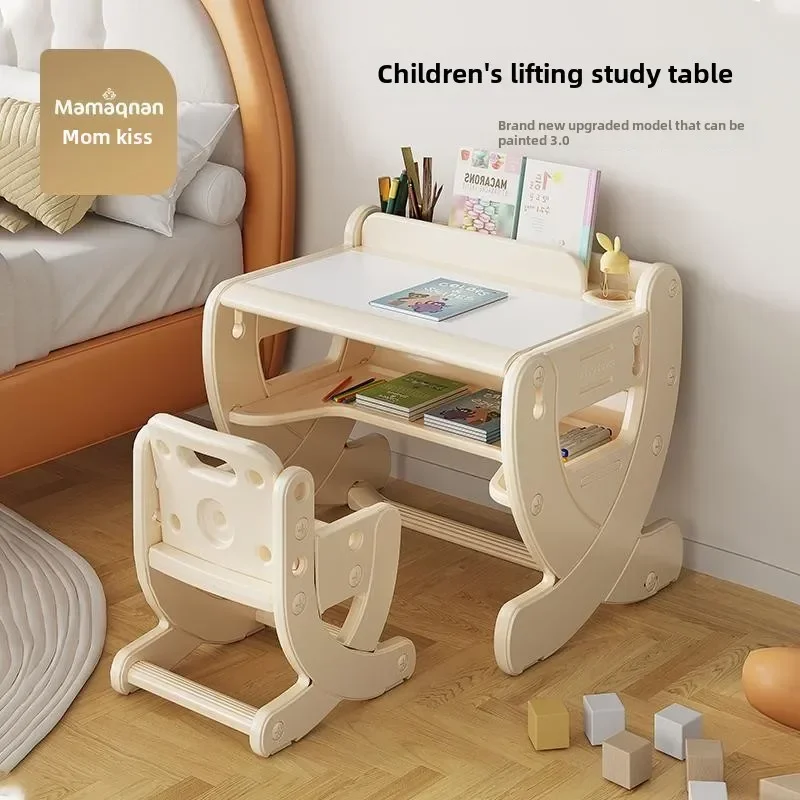 Children's Study Desk and Chair Set, Adjustable Table, Student's Home Bedroom, Baby's Writing, Early Childhood Education Desk