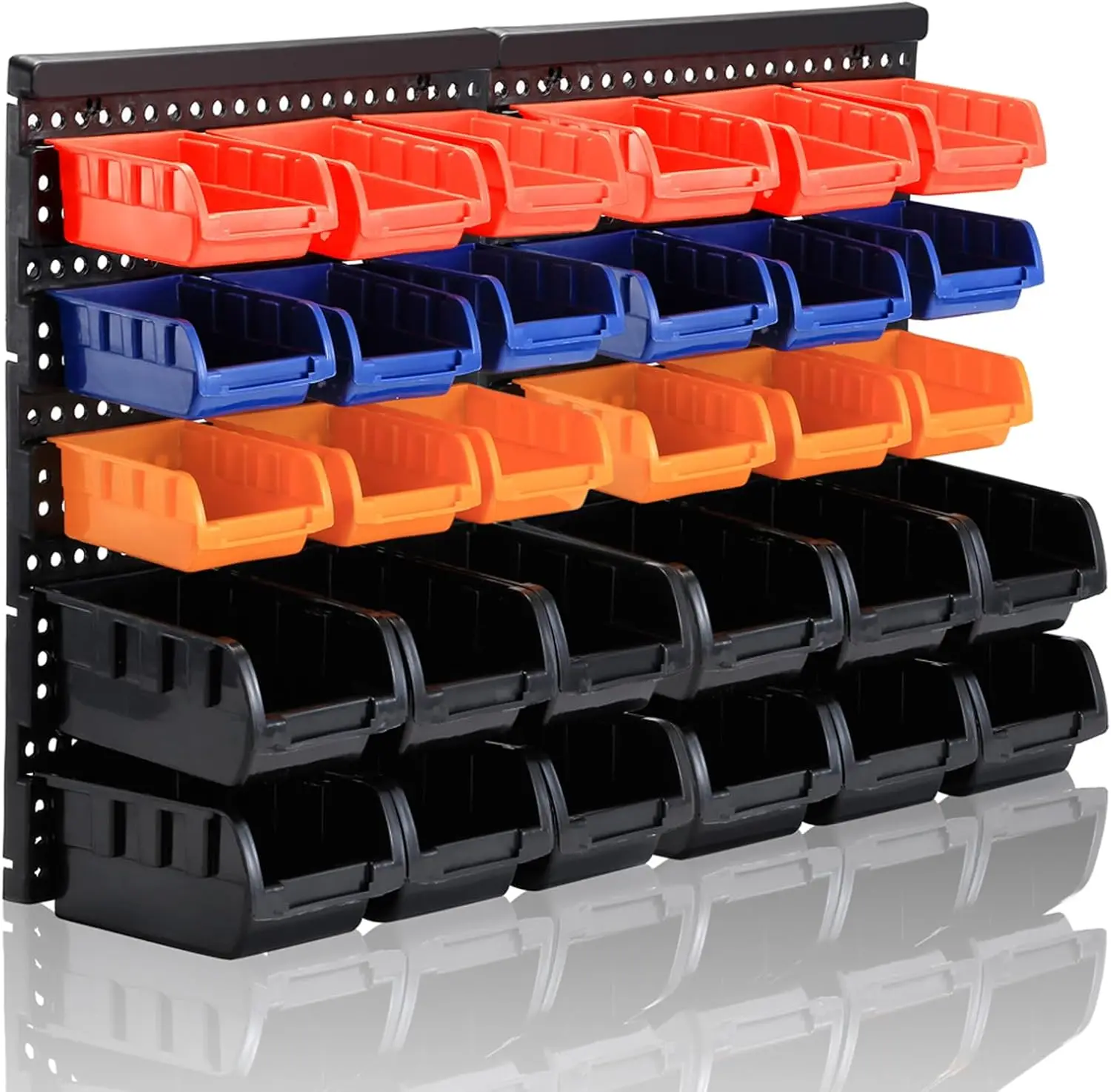 

Wall Mounted Storage Bins Parts Rack, 4 Colors Bin Organizer for Garage Shop Tool, Plastic Storage with 30 Bins