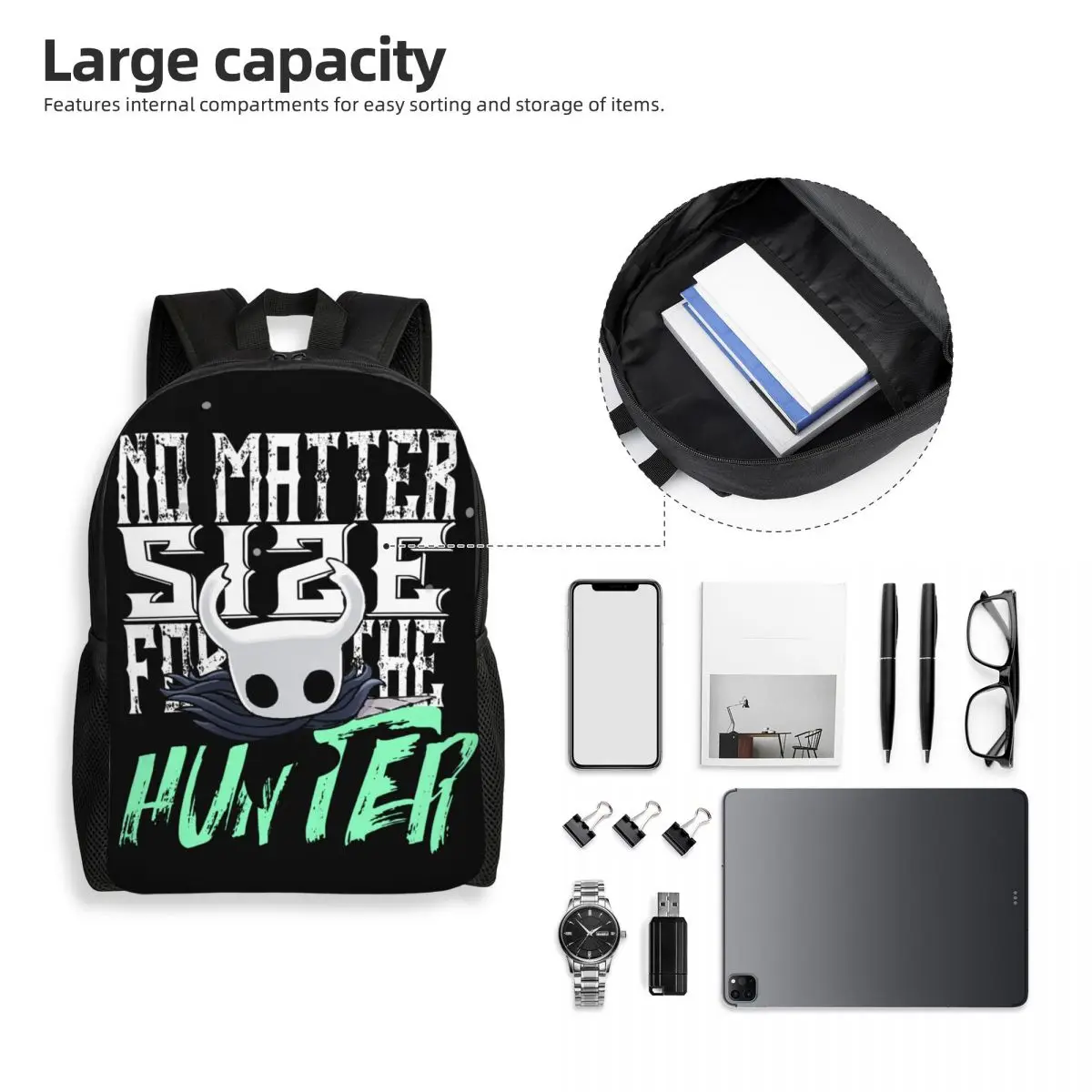 Zaino Hollow Knight To Hunter Uomo Donna Adolescente Zaino da lavoro per scuola superiore Skull Videogioco Borsa a tracolla per computer portatile Sport