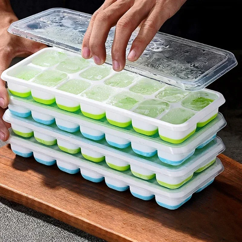 1PC Random Color DIY Self-Made 14 Square Soft Bottom Silicone Ice Tray Mold, Ice Cream Ice Cube with Lid Ice Box, Baby Food Box