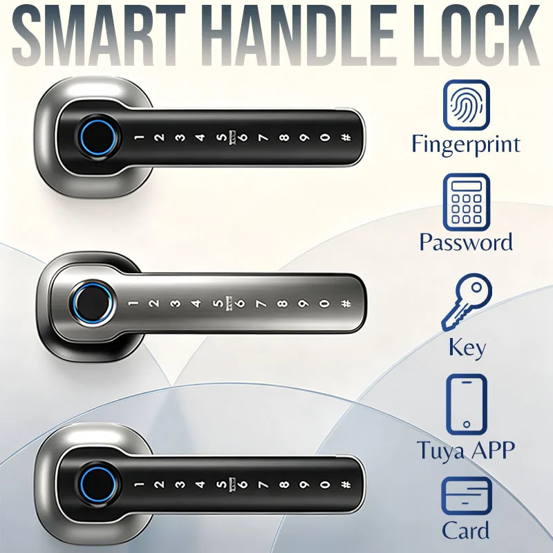 Home Security Devices Smart Fingerprint Door Lock Digital Electronic Handle Lock with Password / Key / Tuya APP / Card Unlock