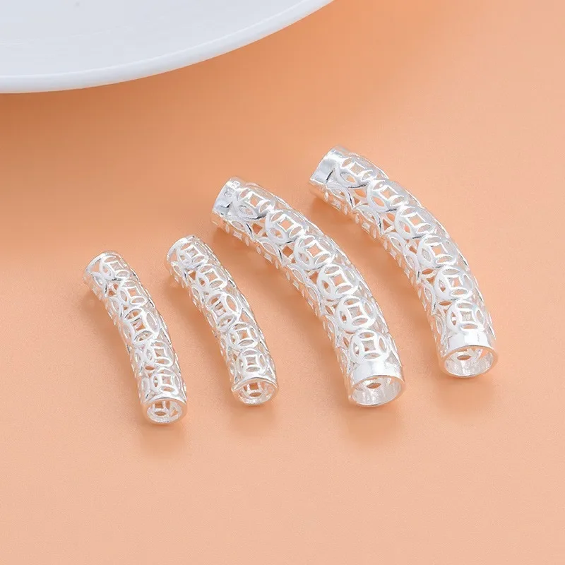 925 sterling silver jewelry accessories hollow copper coin elbow handmade diy beaded material bracelet necklace pipe accessories