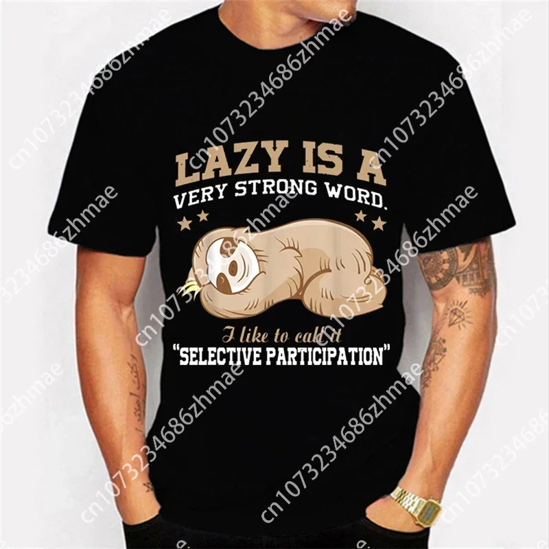 Funny Lazy Sloth Men's T-shirts Lazy Is A Very Strong Word Graphic Tee Shirt Men Short Sleeve Tshirt Top Vintage Hip Hop T Shirt