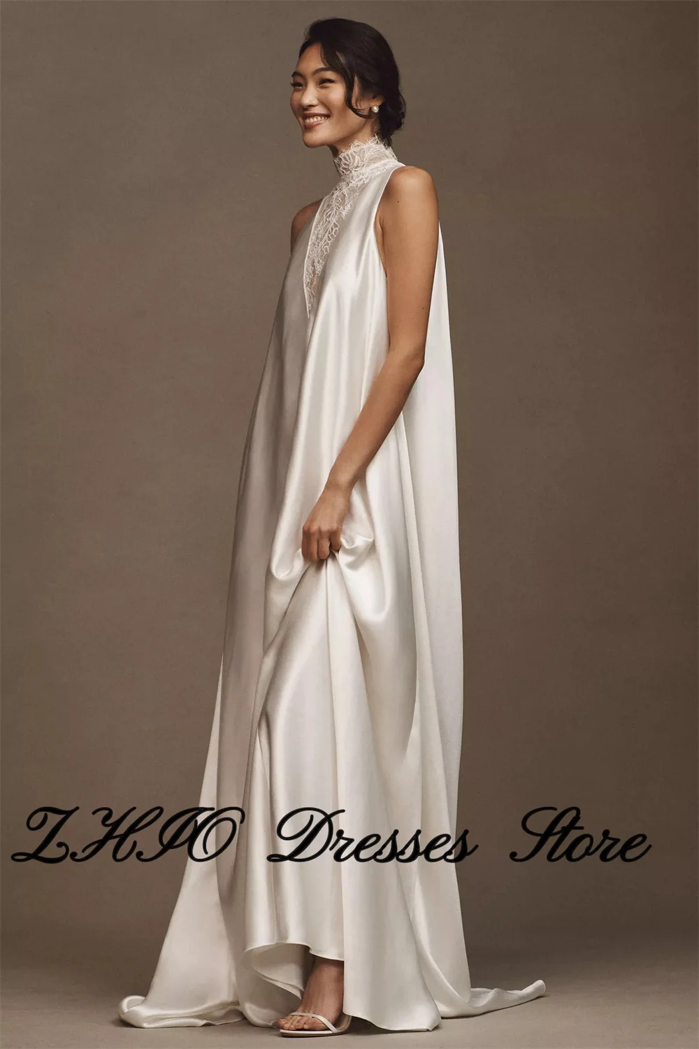 ZHIO Exquisite Halter Lace Wedding Dress Satin Floor Length Straight Bridal Gowns Vestidos De Novia Customized Exquisite