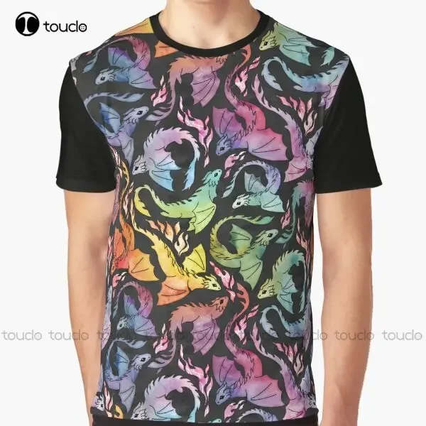 Dragon Fire Dark Rainbow Graphic T-Shirt Custom Aldult Teen Unisex Digital Printing Tee Shirts Custom Gift Xxs-5Xl Streetwear