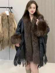 Big Natural Raccoon Fur Collar 2025 Winter Duck Down Jacket Women Feather Puffer Coat Female Loose Luxury Real Fur Parka