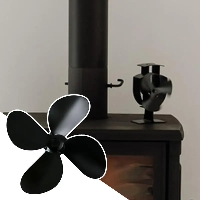Fireplace Fan Black Leaves Aluminum Alloy Stove Fireplace Four Leaves Home Heating Warming Precise Fit Lightweight Stove Fan