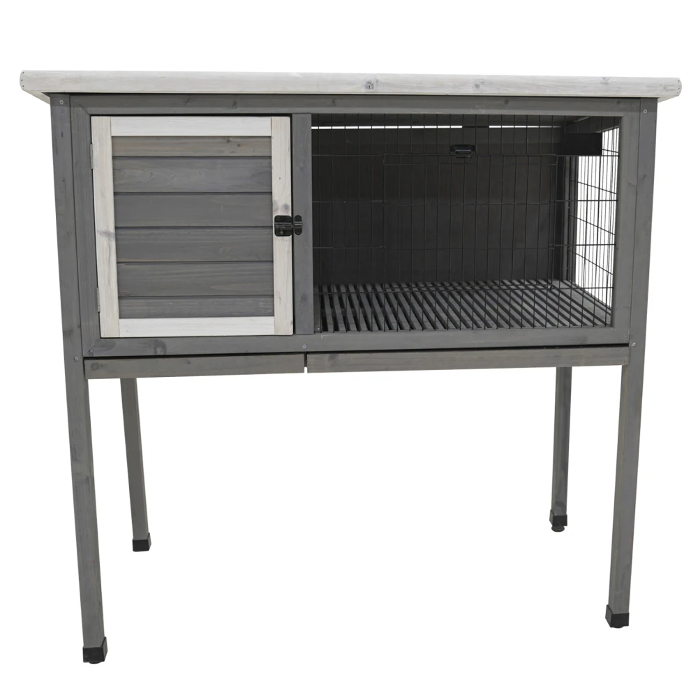 

48"Wood Rabbit Hutch, Indoor Outdoor Bunny Cage with Roof and Removable Tray, Chicken Coop with Lockable Door, Guinea Pig Cage